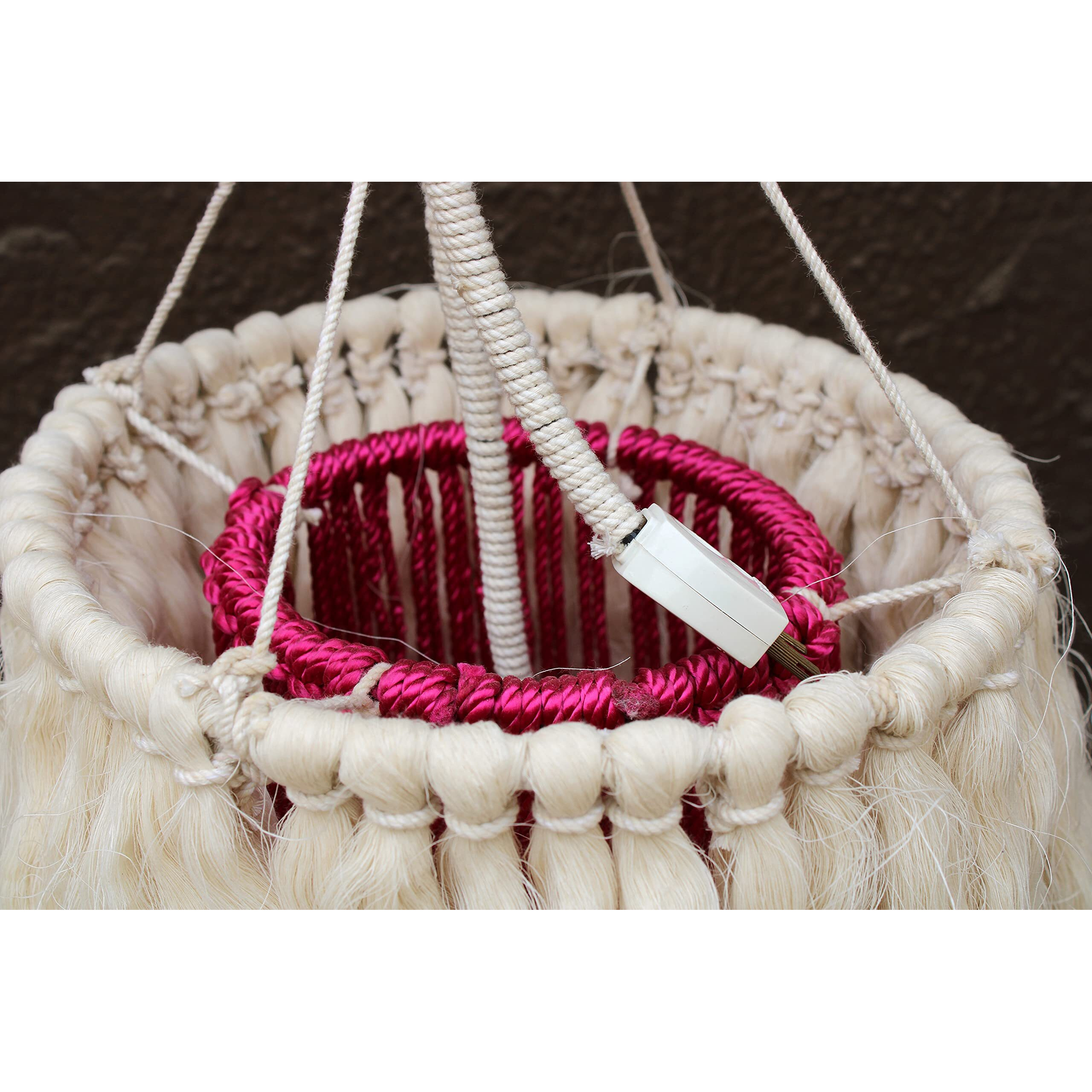 Vah Round Pink And White Macrema Wall Hanging With Light For Home Dcor, Night Lamp