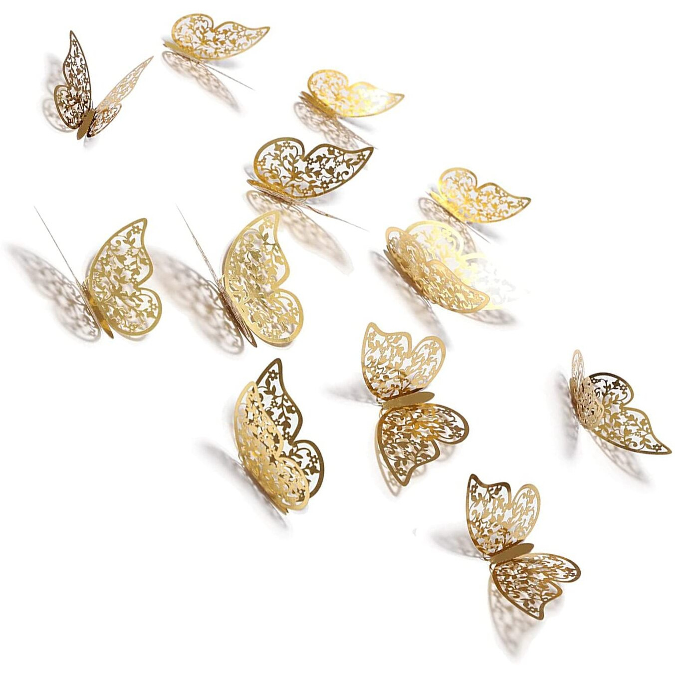 Xtore 12Pcs 3D Gorgeous Shiny Gold Butterfly Stickers With Sticking Pads- (Golden, Set Of 12)