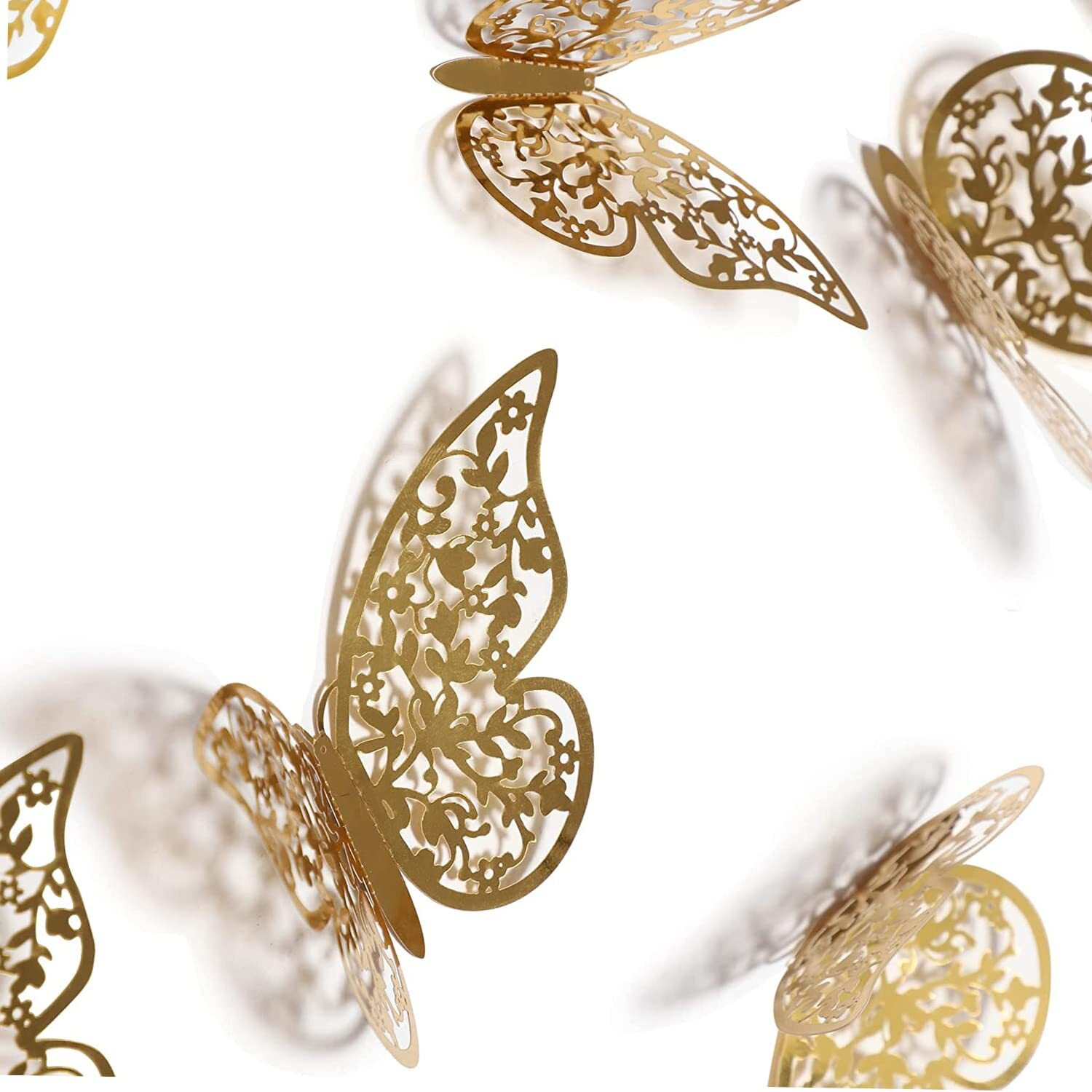 Xtore 12Pcs 3D Gorgeous Shiny Gold Butterfly Stickers With Sticking Pads- (Golden, Set Of 12)