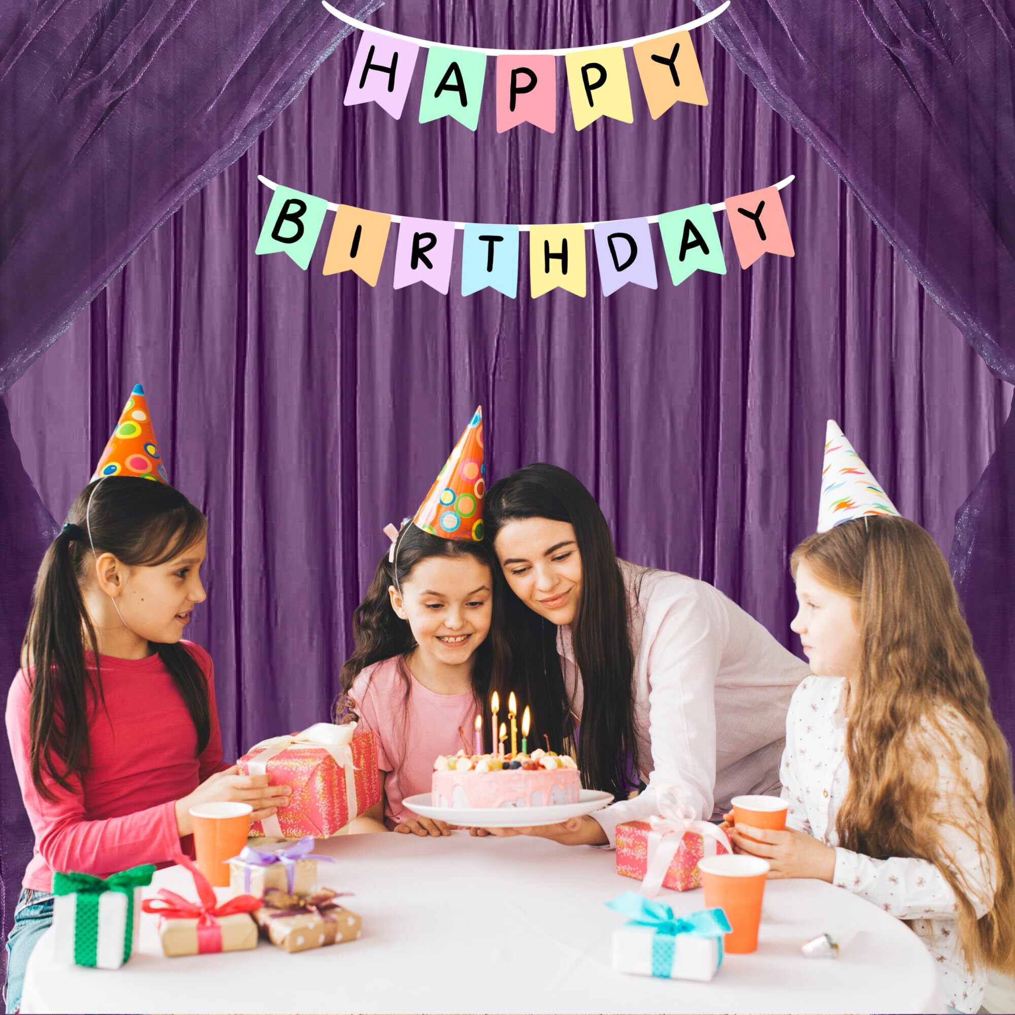 1Iam 4Pcs Purple Decoration Net Curtains - Large Size, Stitched With Ribbon, Nylon Made, Reusable, Soft, Wrinkled Free, 8.5X5Ft Each, Backdrop Net For Birthday, Anniversary Party Decoration