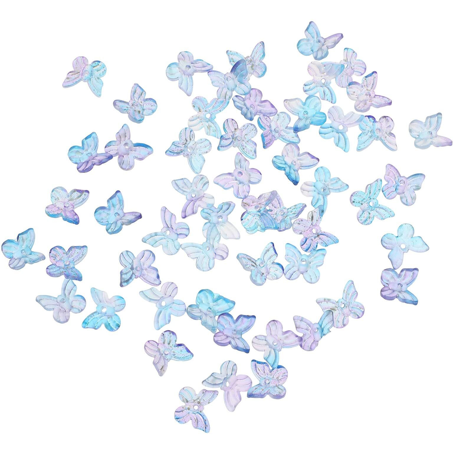 Artibetter 50 Pcs Butterfly Charms Butterfly Shape Glass Loose Beads Diy Butterfly Pendant Hairpin Charms For Diy Craft Jewelry Making Decorations Blue Purple, 1.5X1.5X0.3Cm