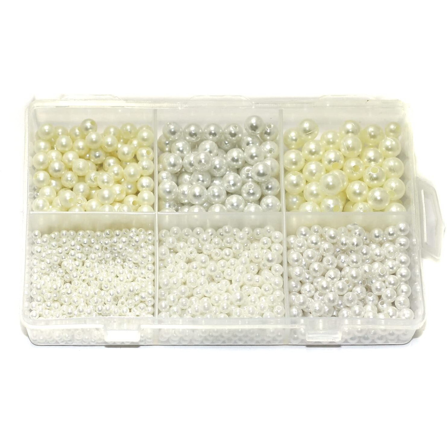 Beadsnfashion 6 Sizes Acrylic Pearl Beads Set - White & Off-White Diy Kit For Jewellery Making, Beading, Arts & Crafts, And Creative Projects