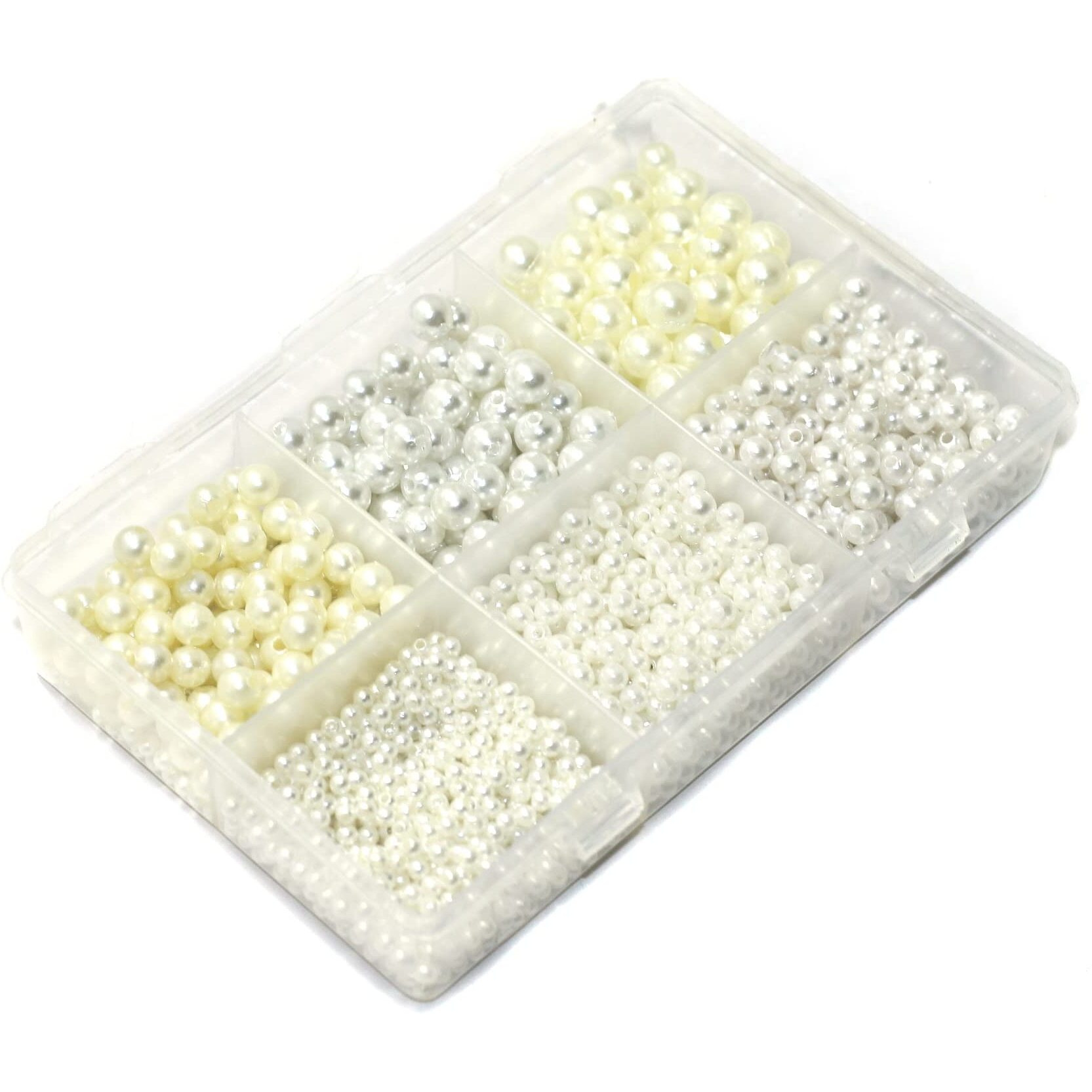 Beadsnfashion 6 Sizes Acrylic Pearl Beads Set - White & Off-White Diy Kit For Jewellery Making, Beading, Arts & Crafts, And Creative Projects