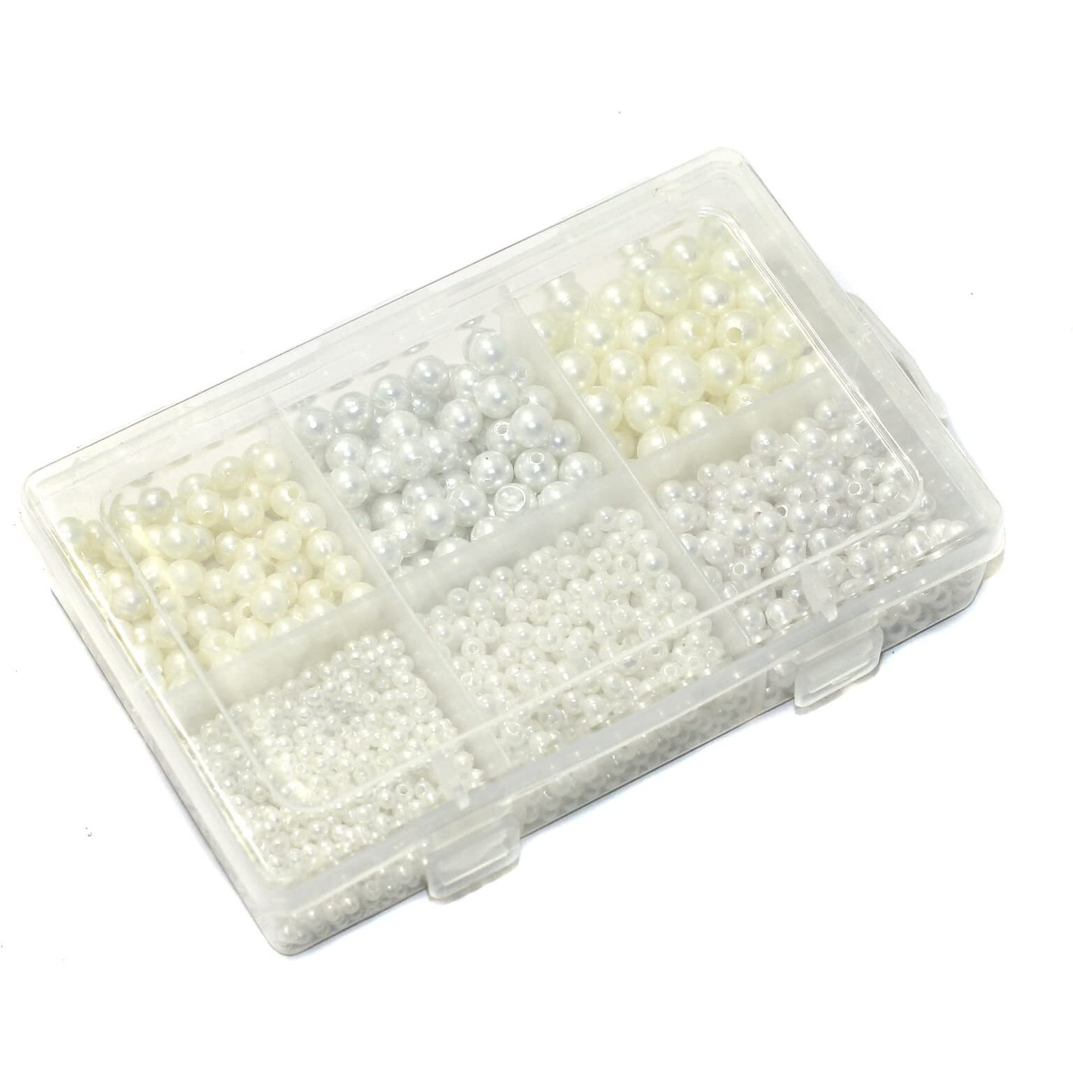 Beadsnfashion 6 Sizes Acrylic Pearl Beads Set - White & Off-White Diy Kit For Jewellery Making, Beading, Arts & Crafts, And Creative Projects