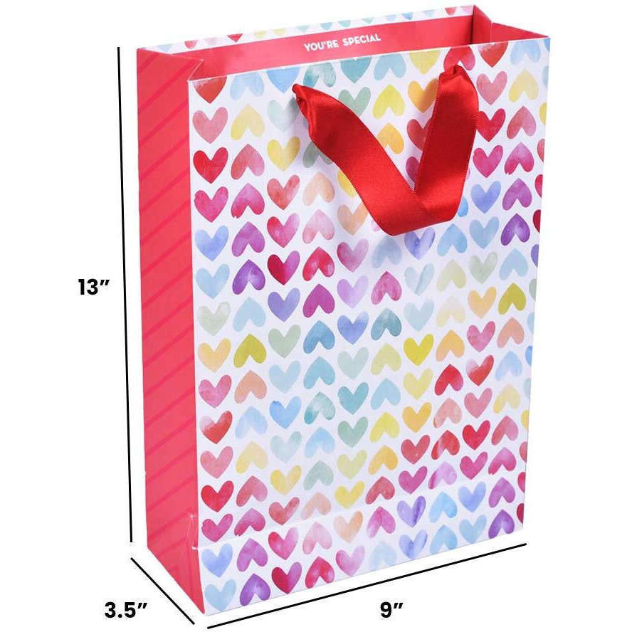 Sapco Gift Paper Bag Premium Thick Card 'Hearts Forever' Bag For Gifting, Festivals And Sharing Love (9X13X3.5 Inch),Multicolor