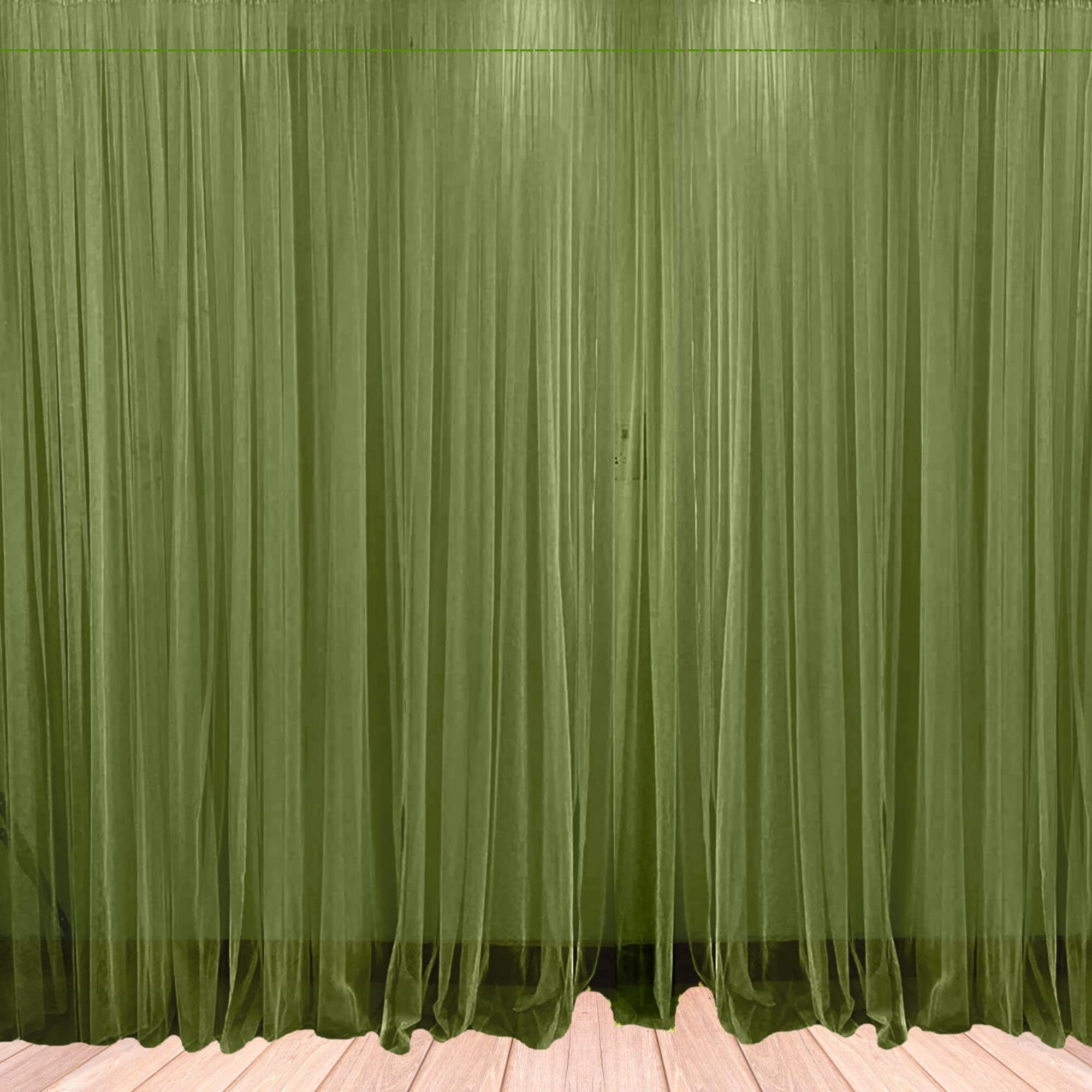 1Iam Blackout 2Pcs Olive Decoration Net Curtains - Large Size,Stitched With Ribbon,Nylon Made,Reusable,Soft,Wrinkled Free,8.5X5Ft Each,Backdrop Net For Birthday,Anniversary Party Decoration,Back Tab