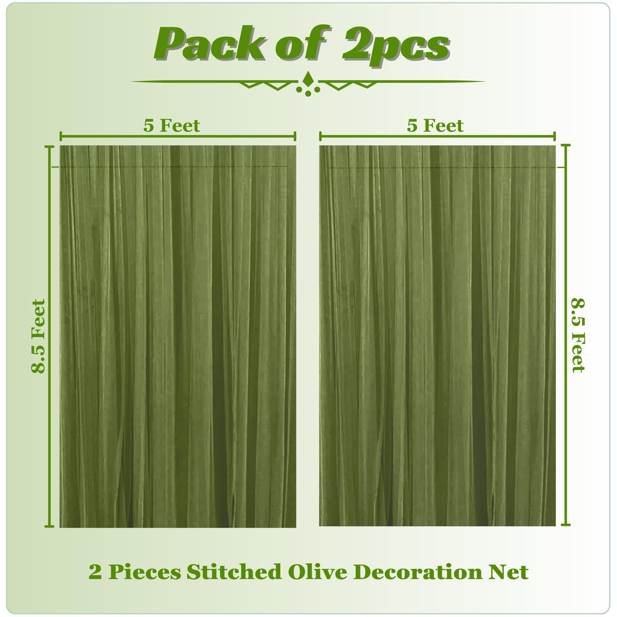 1Iam Blackout 2Pcs Olive Decoration Net Curtains - Large Size,Stitched With Ribbon,Nylon Made,Reusable,Soft,Wrinkled Free,8.5X5Ft Each,Backdrop Net For Birthday,Anniversary Party Decoration,Back Tab