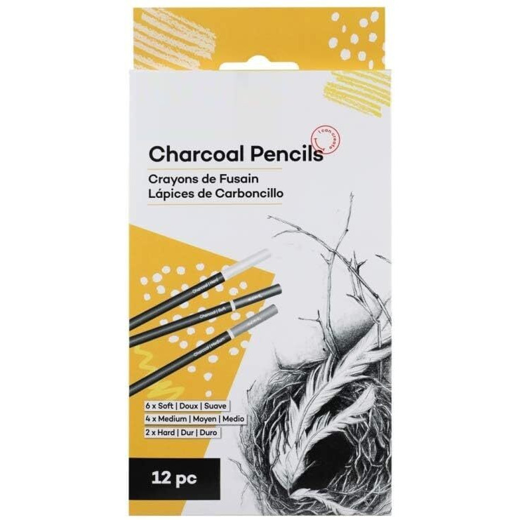 Artbee Complete Set Of Charcoal Pencil With 12 Charcoal Pencils In The Package Including 6 Soft Pencils, 4 Pencils Of Medium And 2 Hard Pencils