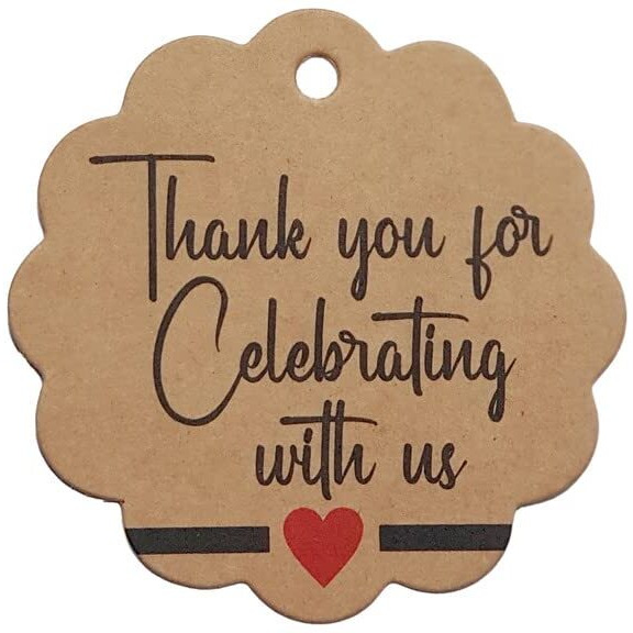 Townbus 100 Nos Of Thank You For Celebrating With Us Craft Brown Hang Tags With String For Party & Celebration | Return Gift Kraft Tags With Jute Rope | Thread - D1