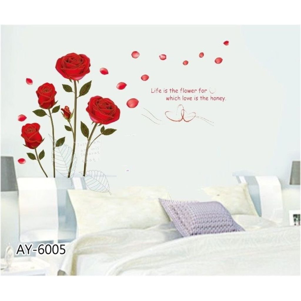 Decals Design 'Romantic Rose Flowers' Wall Sticker (Pvc Vinyl, 50 Cm X 70 Cm, Multicolour)
