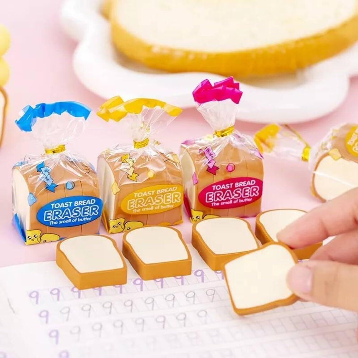Hubture 4Pcs Cute Bread-Shaped Erasers | Fun Stationery For Kids, Artists, And School Rewards
