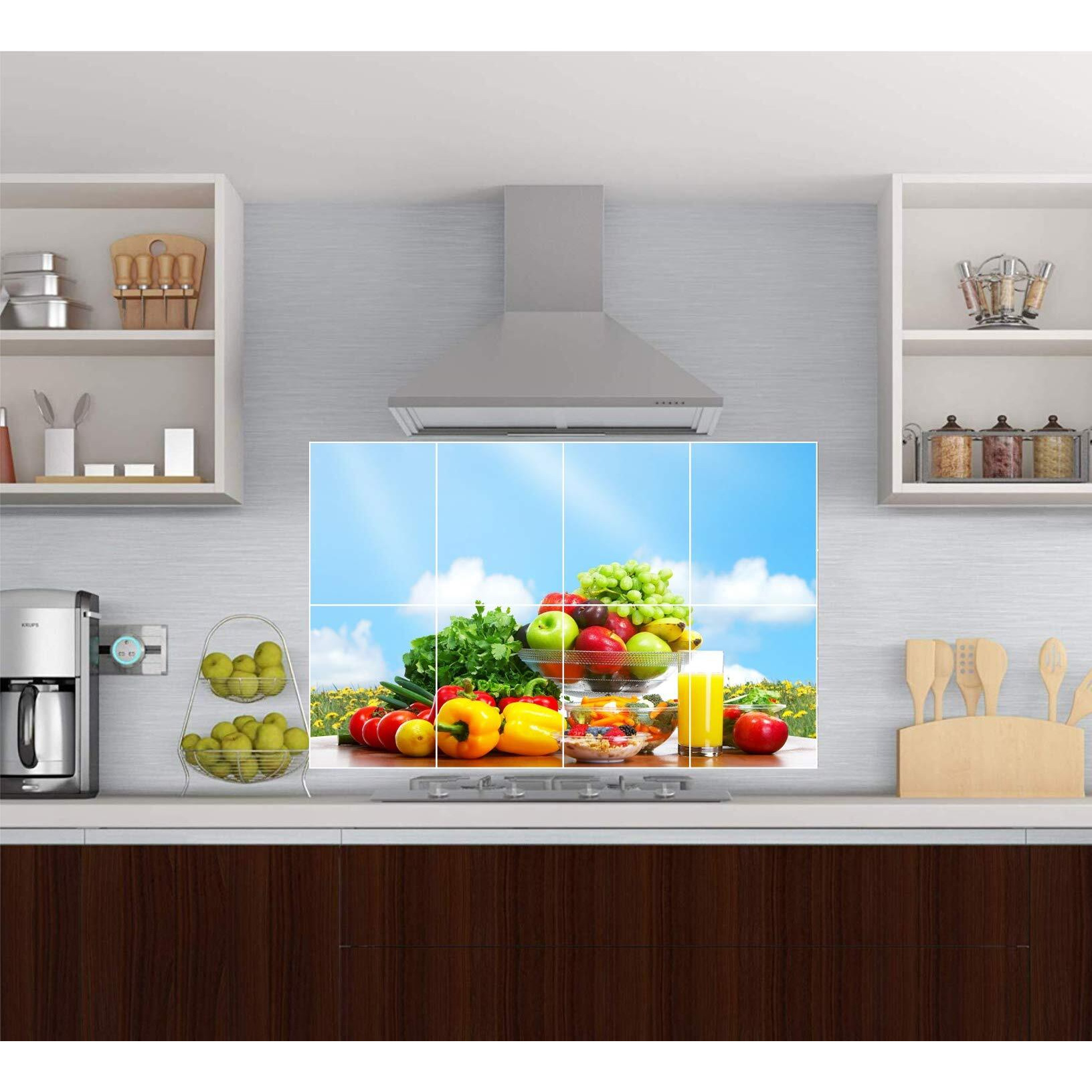 Sticker Yard Waterproof Kitchen Veg And Fresh Fruits Wallpaper/Wall Sticker Multicolour - Kitchen Wall Coverings Area (60Cm X 46Cm)
