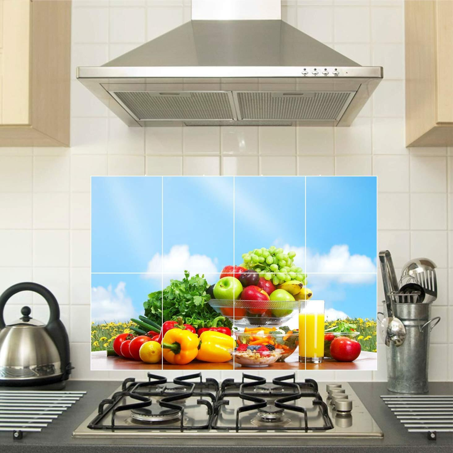 Sticker Yard Waterproof Kitchen Veg And Fresh Fruits Wallpaper/Wall Sticker Multicolour - Kitchen Wall Coverings Area (60Cm X 46Cm)
