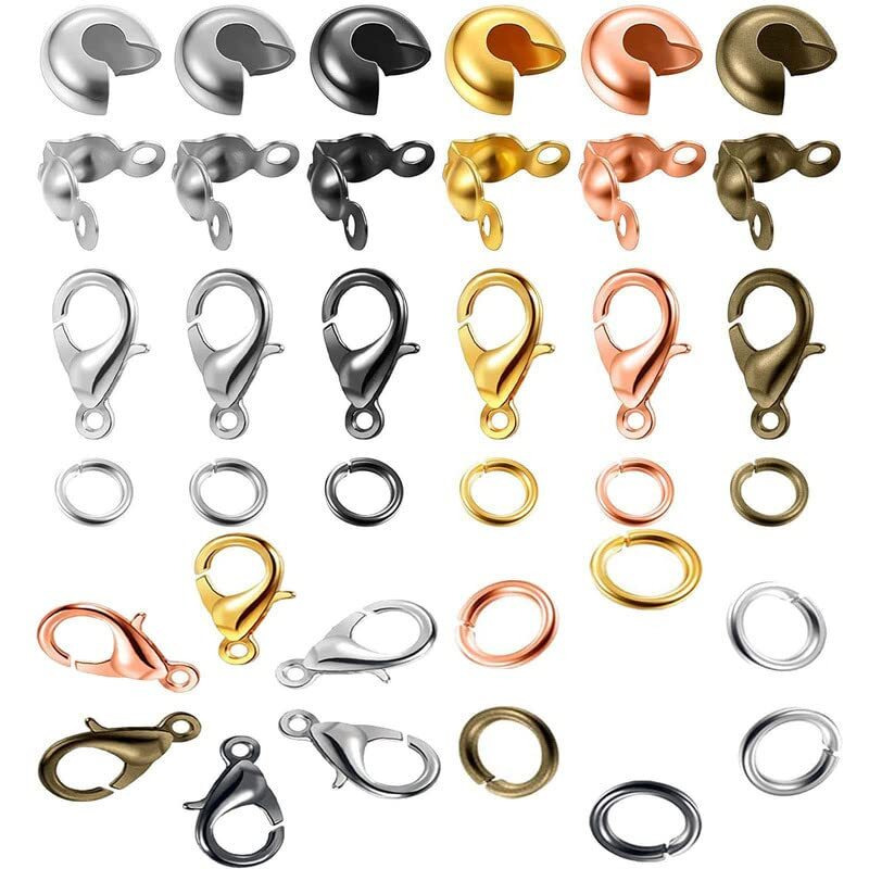 Diy Crafts 350 Gram, Silvery, Lobster Clasp Set Including Lobster Claw Clasps Open Jump Rings Diy Bead Crimp Covers Clamshell Knot Covers For Jewelry Makin (350 Gram, Silvery)
