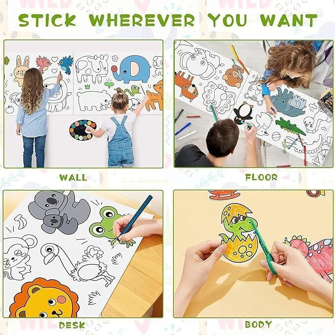 Hubture Drawing Paper Roll For Kids, 30 X 300 Cm Large Coloring Poster For Toddlers, Art Paper, Non Adhesive, Kids Coloring Drawing Paper Roll Best Birthday Gift Kids Mix-Design
