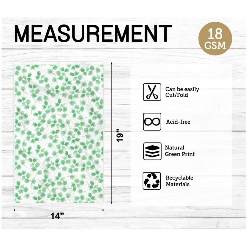 Townbus - 100 Nos Of Natural Green Printed Wrapping Paper | Perfect For Gift Wrapping, Storage, Stuffing, Wrapping Of Cloths, Arts And Crafts & Other Business Uses | Acid Free