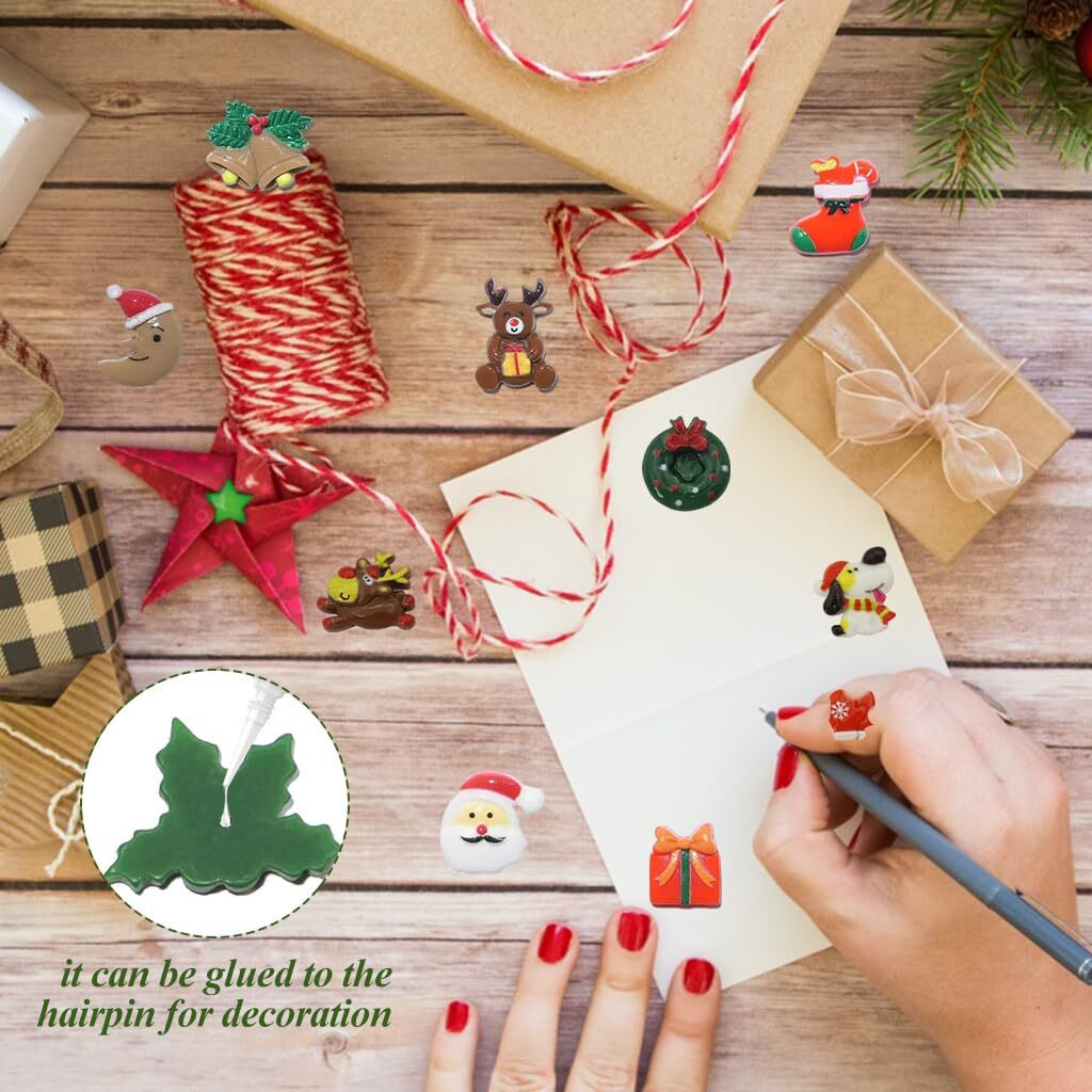 Venzina 100Pcs Christmas Resin Charms For Home Christmas Decorations Items Assorted Small Flatback Ornaments Charms For Xmas Tree,Home Decor,Wall Window Diy Crafts Gifts