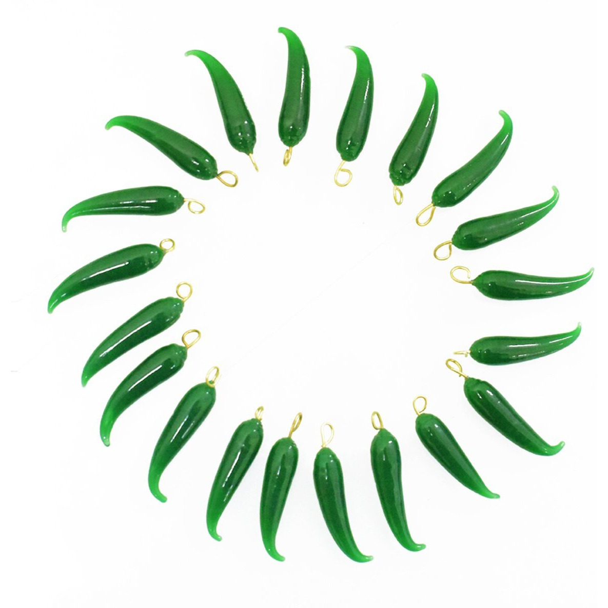 Embroiderymaterial Jewellery Making Pendant, Chilli Shape, Green Color, 20 Pieces