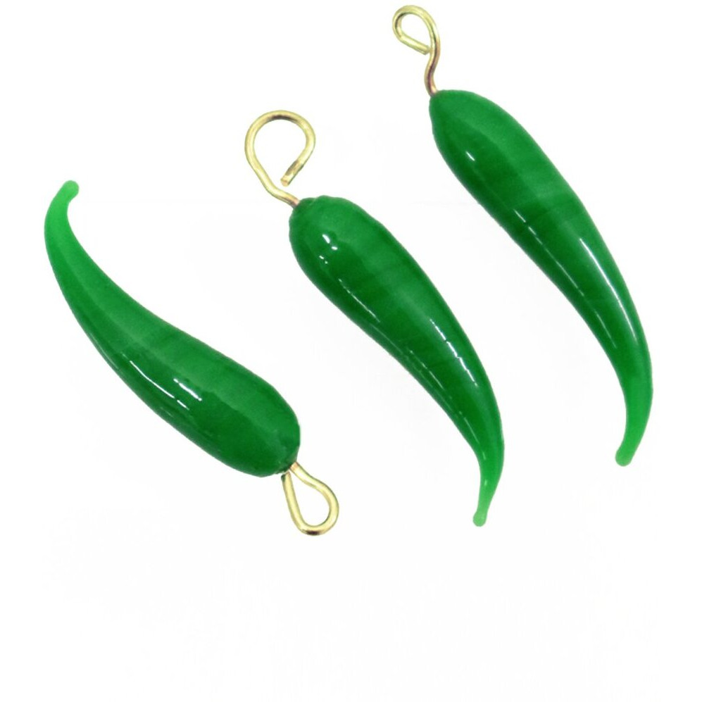 Embroiderymaterial Jewellery Making Pendant, Chilli Shape, Green Color, 20 Pieces