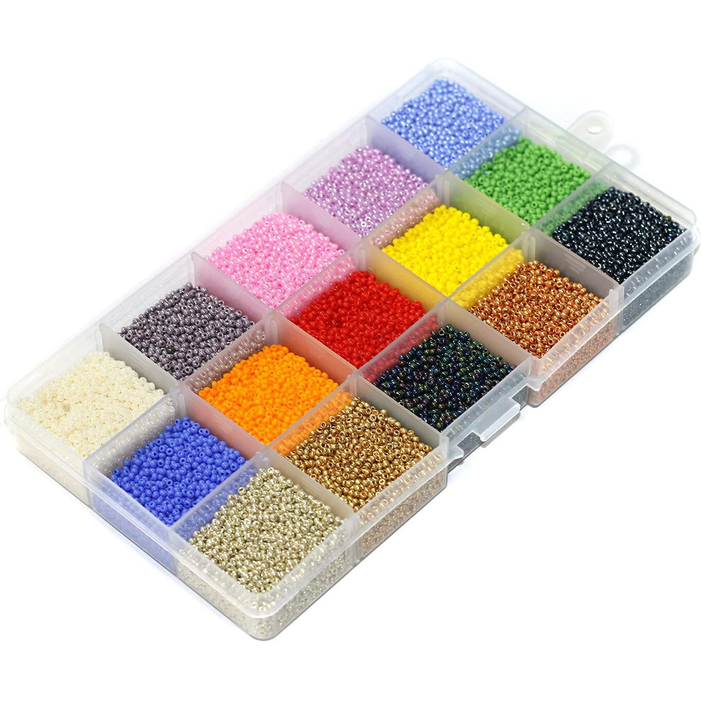 Beadsnfashion 15 Color Preciosa Seed Beads Kit - Opaque, Metallic & Ceylonese, Size 11/0 (2Mm), Includes Storage Box & 12M Nylon Thread For Jewelry Making, Beading, Embroidery, And Crafts