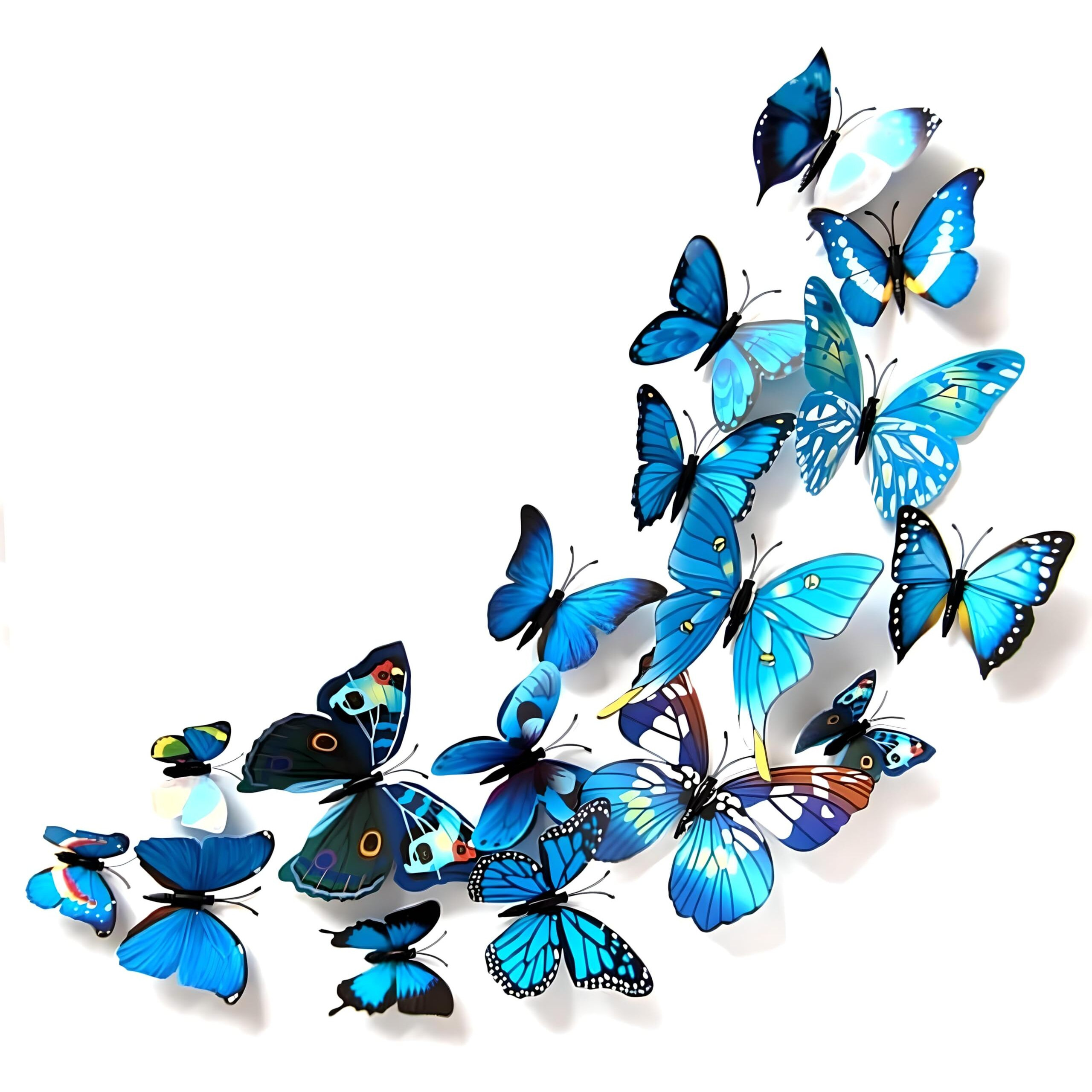 Jaamso Royals 3D Butterfly Stickers For Wall, Butterfly Decoration Items, Stickers, Butterflies, Butterflies For Wall Decoration, 12 Piece Pack Of 1 (Blue, 90Cm X 90Cm)