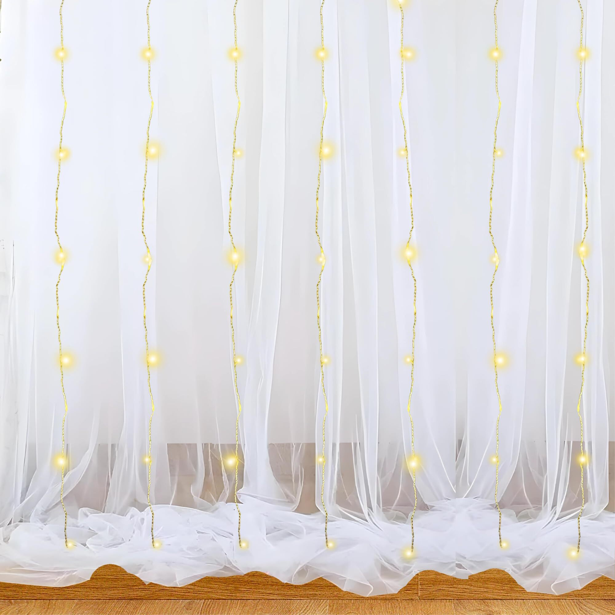 1Iam 3Pcs White Decoration Net Light Combo - 2Pcs Large, Stitched With Ribbon, Nylon Made, Reusable, Soft, Wrinkled Free, 8.5X5Ft Each, Backdrop Decor Net & 1Pc 11M Rice Light For Any Party Or Event