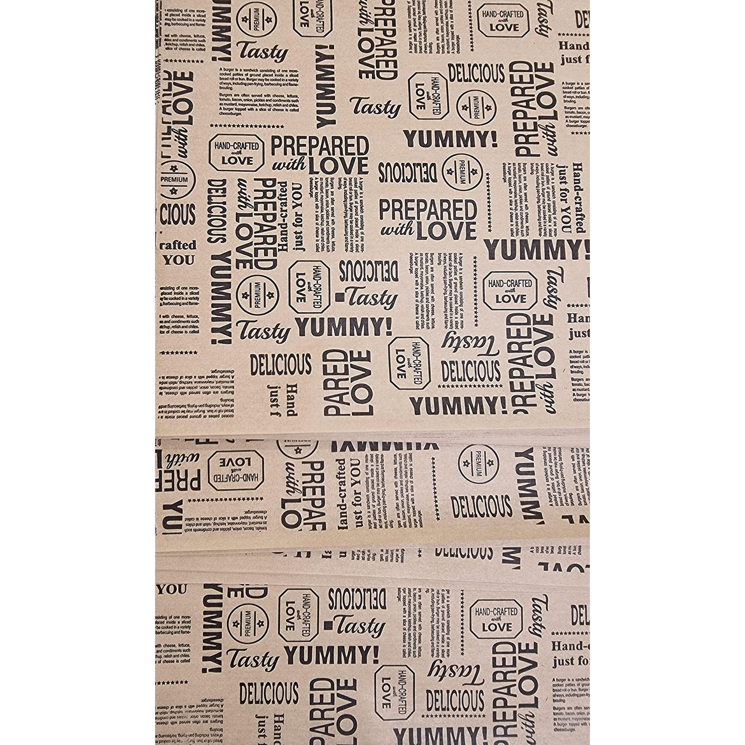 Inditradition Food-Grade Brown Food Wrapping Paper Sheets, Leak-Proof (Pack Of 250 Sheets, 11 X 12, Newspaper Print)