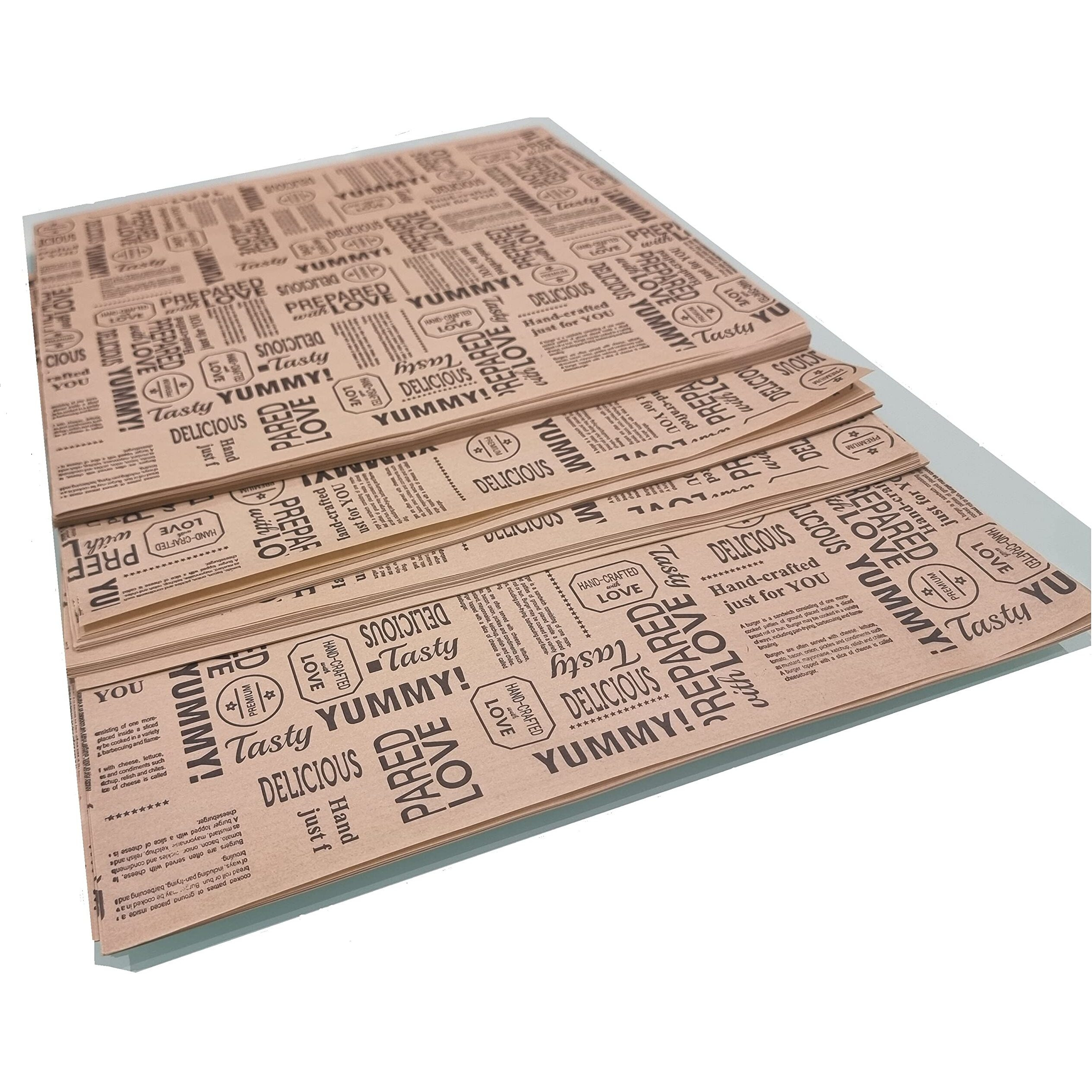 Inditradition Food-Grade Brown Food Wrapping Paper Sheets, Leak-Proof (Pack Of 250 Sheets, 11 X 12, Newspaper Print)