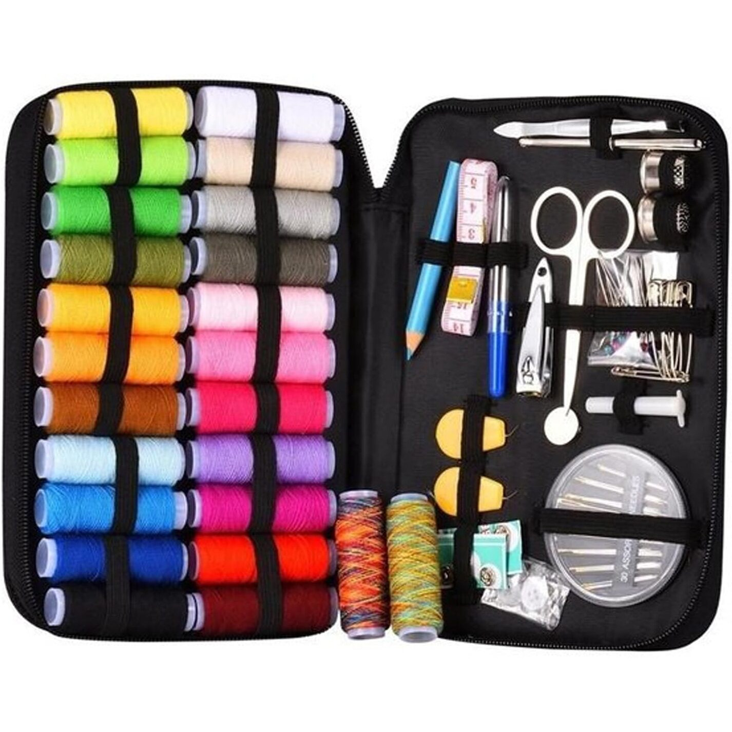Palshiv 98Pcs Sewing Kit, Portable Sewing Kit Box Sewing Supplies Accessories With Thread Spools, Scissors, Thread Needles,Tape Measure For Diy