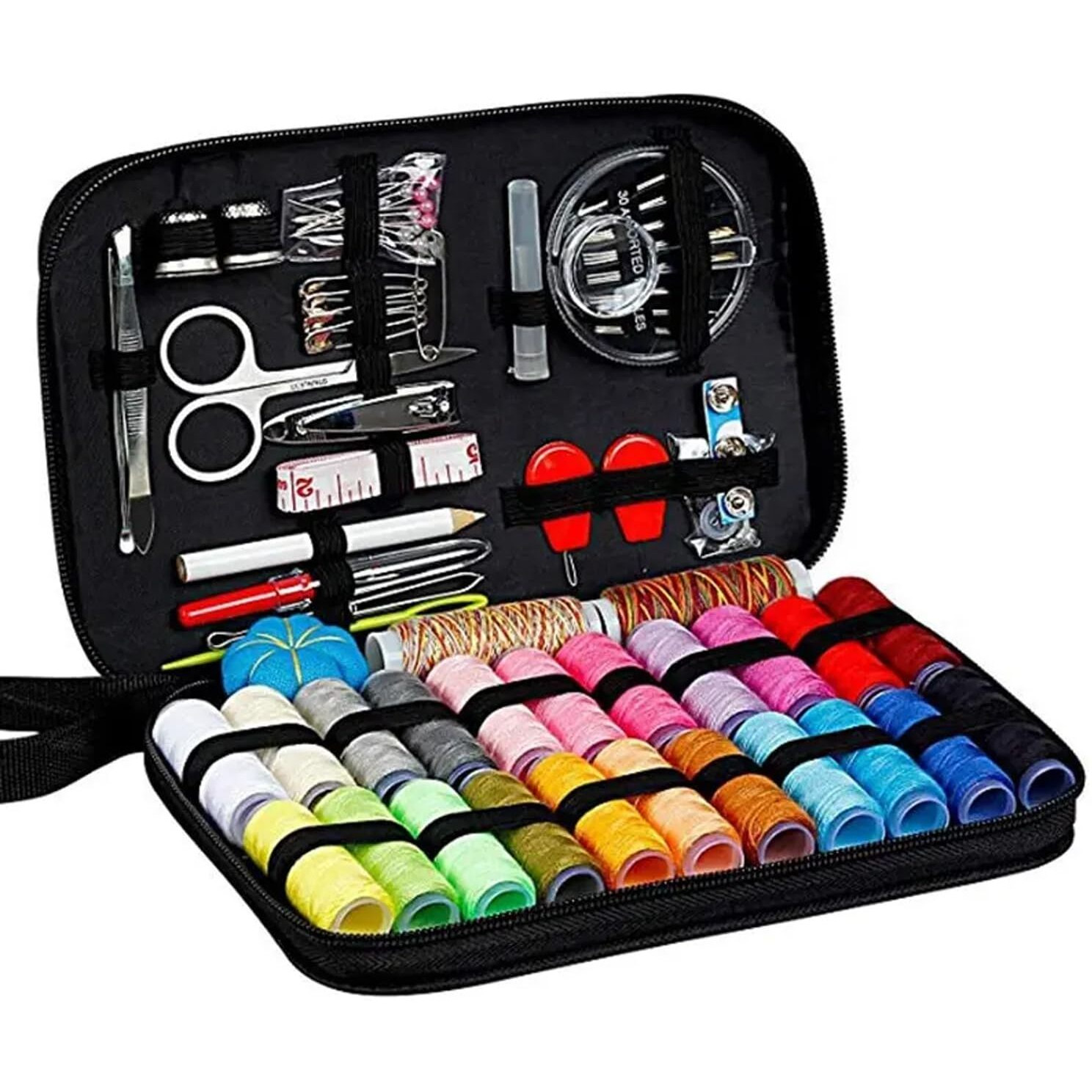 Palshiv 98Pcs Sewing Kit, Portable Sewing Kit Box Sewing Supplies Accessories With Thread Spools, Scissors, Thread Needles,Tape Measure For Diy
