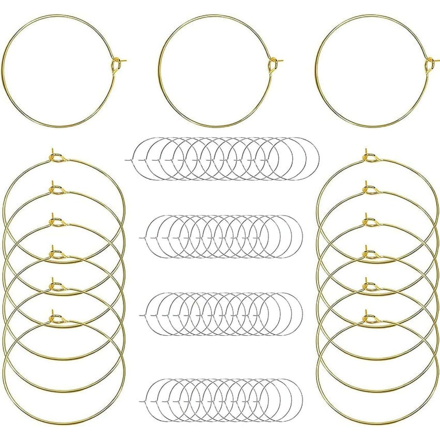 Diy Crafts 50 Pcs, Gold, Wine Glass Charm Rings Open Earring Beading Hoop Party Favor For Beading & Jewellery-Making Silver/Gold/Nicel/Mehandi Pl (50 Pcs, Gold)