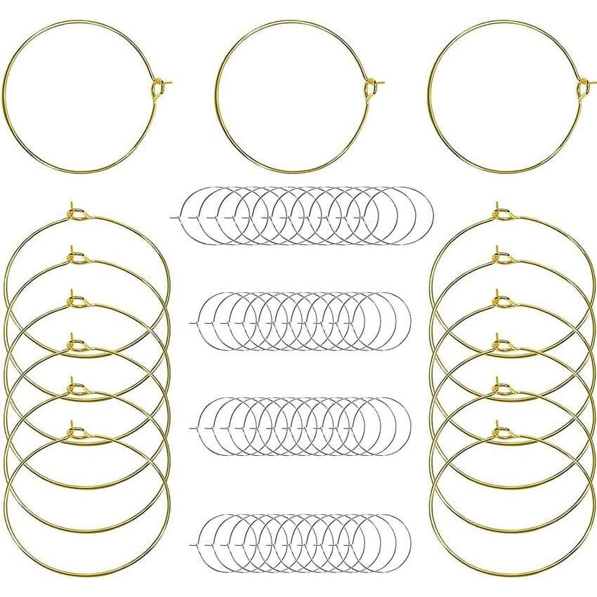Diy Crafts 50 Pcs, Gold, Wine Glass Charm Rings Open Earring Beading Hoop Party Favor For Beading & Jewellery-Making Silver/Gold/Nicel/Mehandi Pl (50 Pcs, Gold)