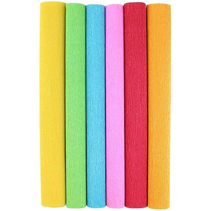 Sejascollections |Set Of 6, Multicolor| Best Quality Crepe / Wrinkled Paper Rolls, For Diy Flower Making And Wrapping, Size (20" * 8 Feets) Each, Gsm 75 Gsm Craft Paper (Set Of 6, Red, Blue, Yellow, Orange, Green, Pink)
