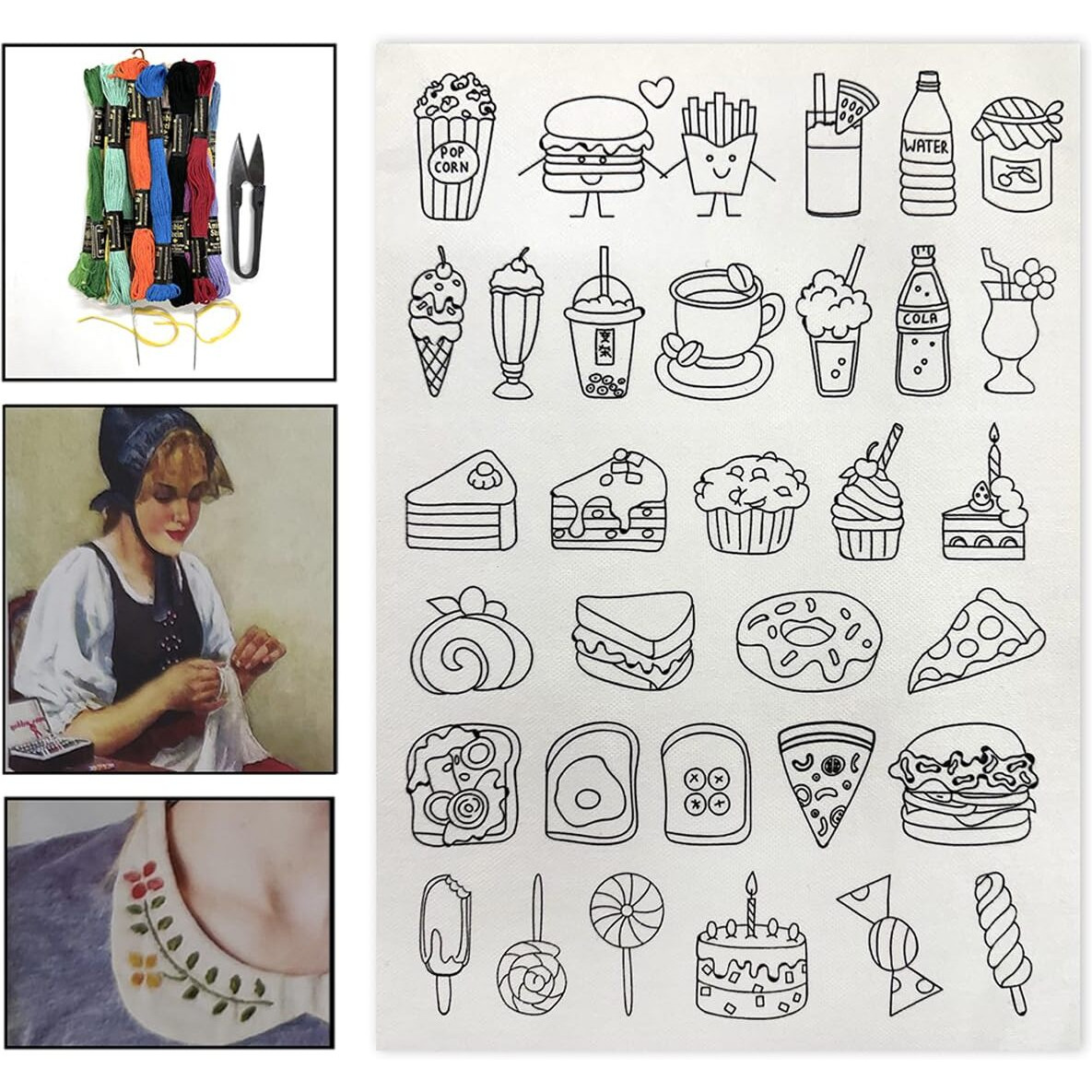 Embroiderymaterial Stick And Stitch Embroidery Patches Patterns, Water Soluble Wash Away Embroidery Transfer Stabilizer Paper With Pre-Printed Designs, Threads, Needle & Cutter For Hand Sewing