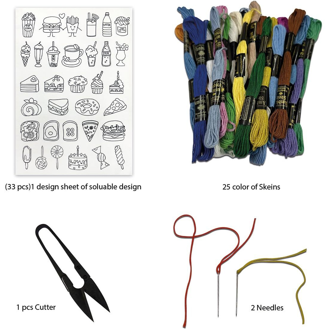 Embroiderymaterial Stick And Stitch Embroidery Patches Patterns, Water Soluble Wash Away Embroidery Transfer Stabilizer Paper With Pre-Printed Designs, Threads, Needle & Cutter For Hand Sewing