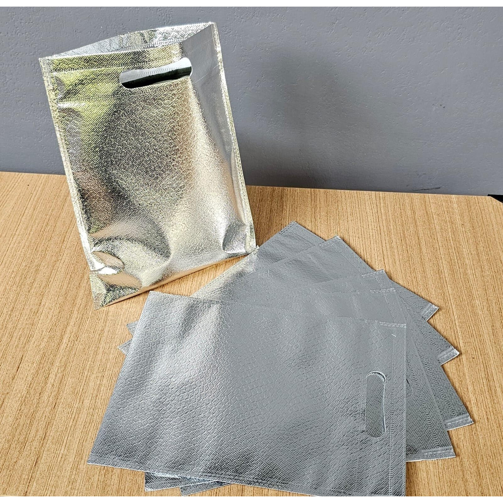 Satyam Kraft 6 Pcs Paper Bag Goodie Bags With Handle Gift Paper Bag, Carry Bags, Gift Bag, Gift For Birthday,Christmas, Occasion Gifting Bags, Xmas, Marriage, Festivals, Season's Greetings And Events (Medium) (Silver)