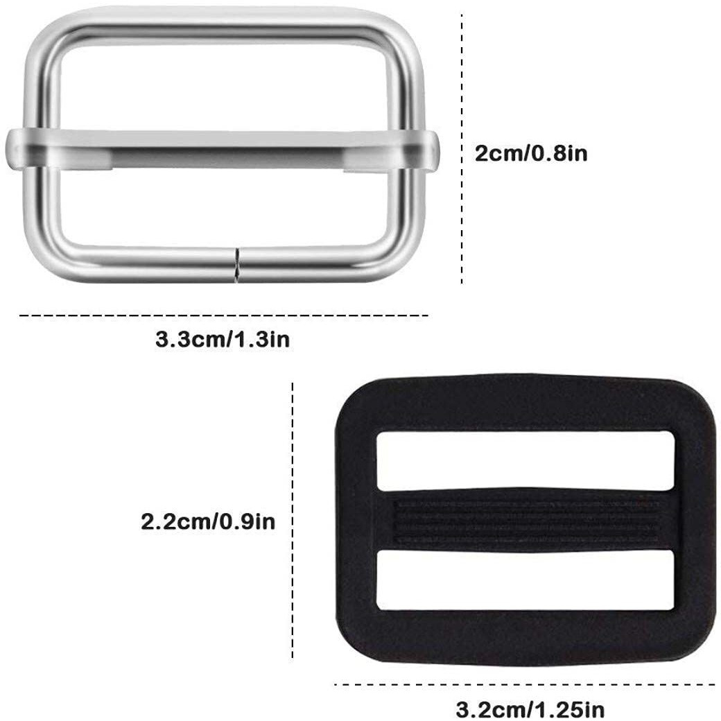 Diy Crafts 2" Inch Metal & Plastic Tri-Glides Rectangle Adjustable Webbing Slider Metal Silver/Black Nylon (50, Metal Silver Nylon Black Made)