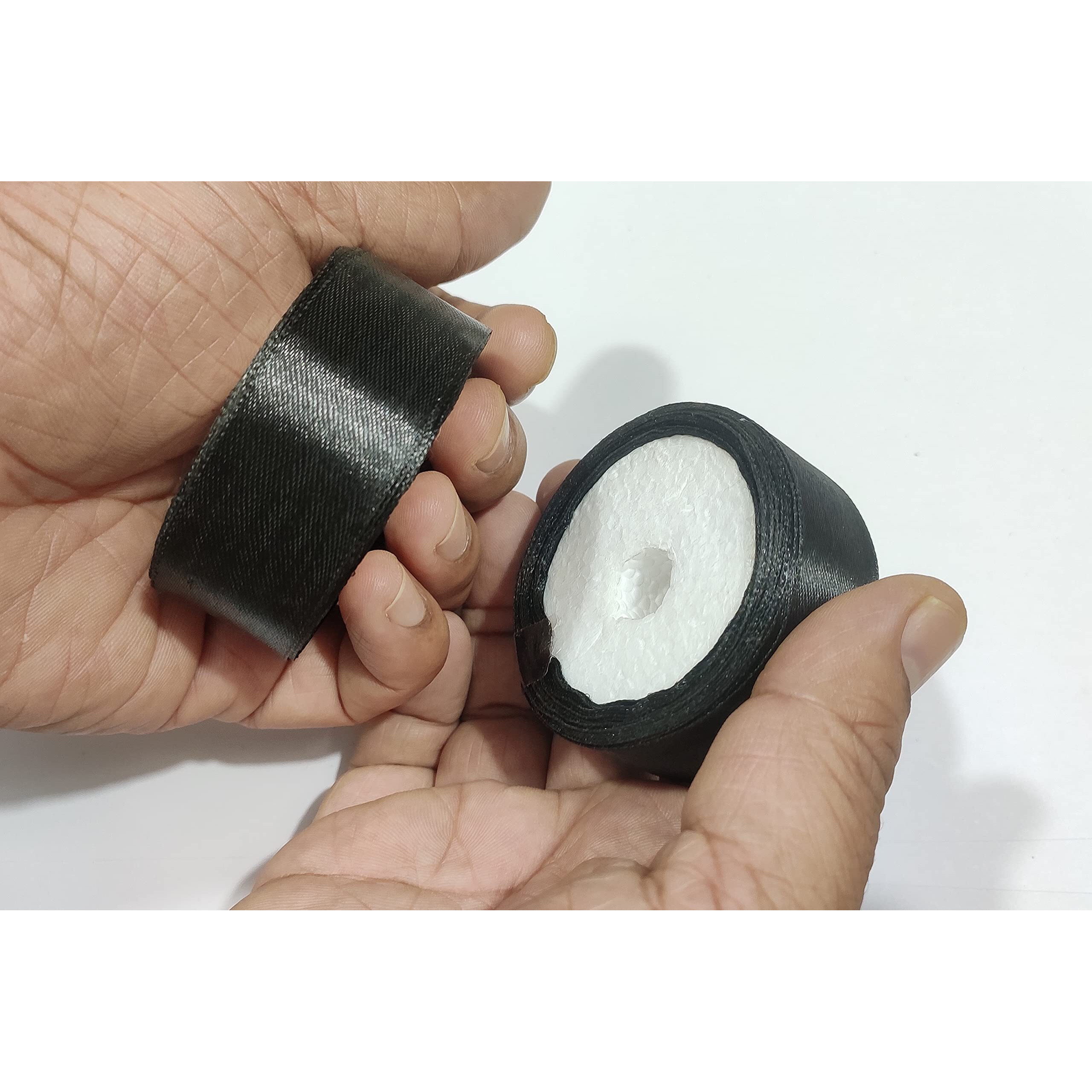 Omx 25Mm Black Satin Ribbon For Birthdays Gift Wrapping/Flower Making Ribbon/Party Decoration Ribbon/Bow Makink Ribbon, Qty  5 Rolls  (Total 40 Mtr, 8 Mtr In 1 Roll), Size - 1 Inch Width