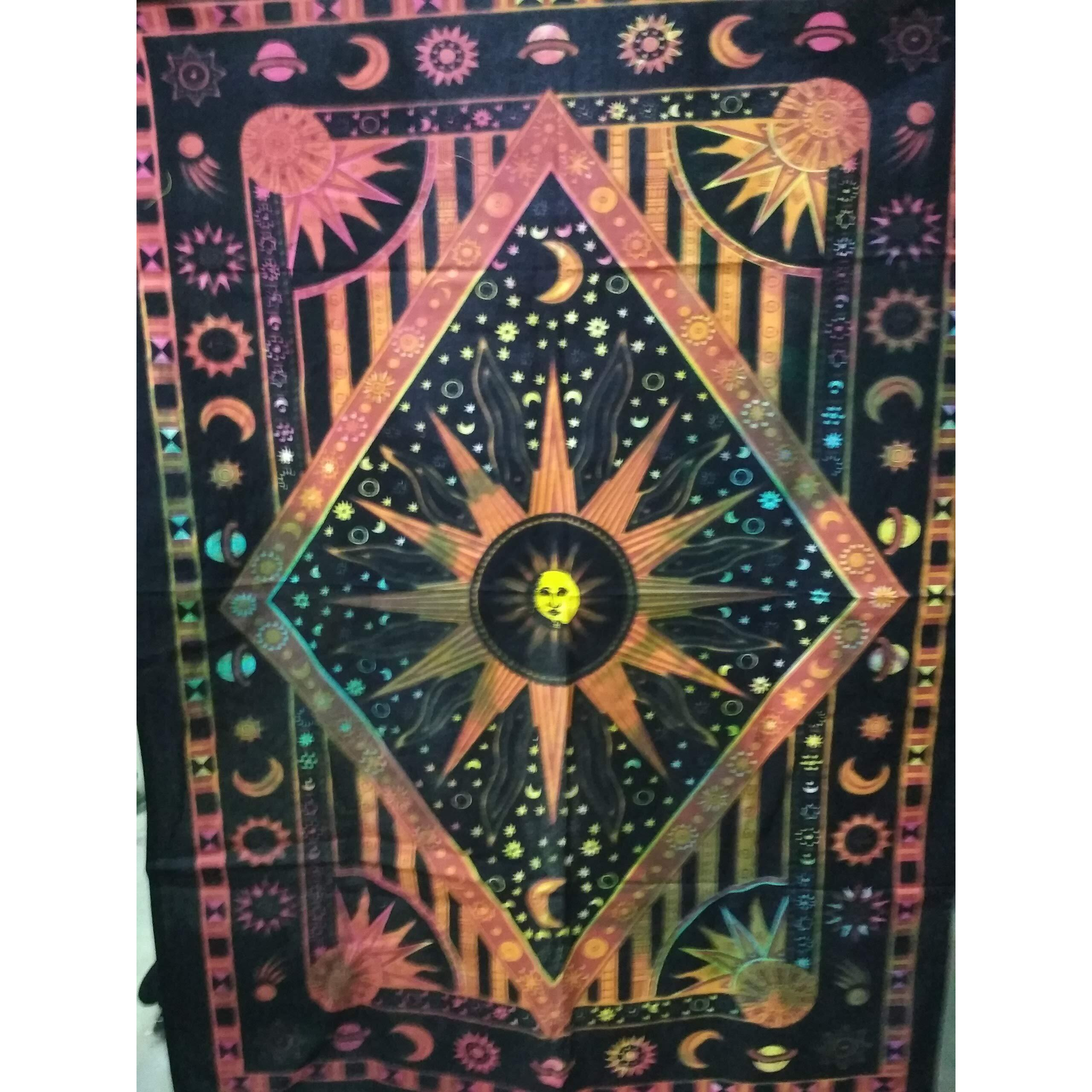 Purpledip Cotton Wall Poster Sun & Solar System Bohemian Wall Hanging Tapestry (20068)
