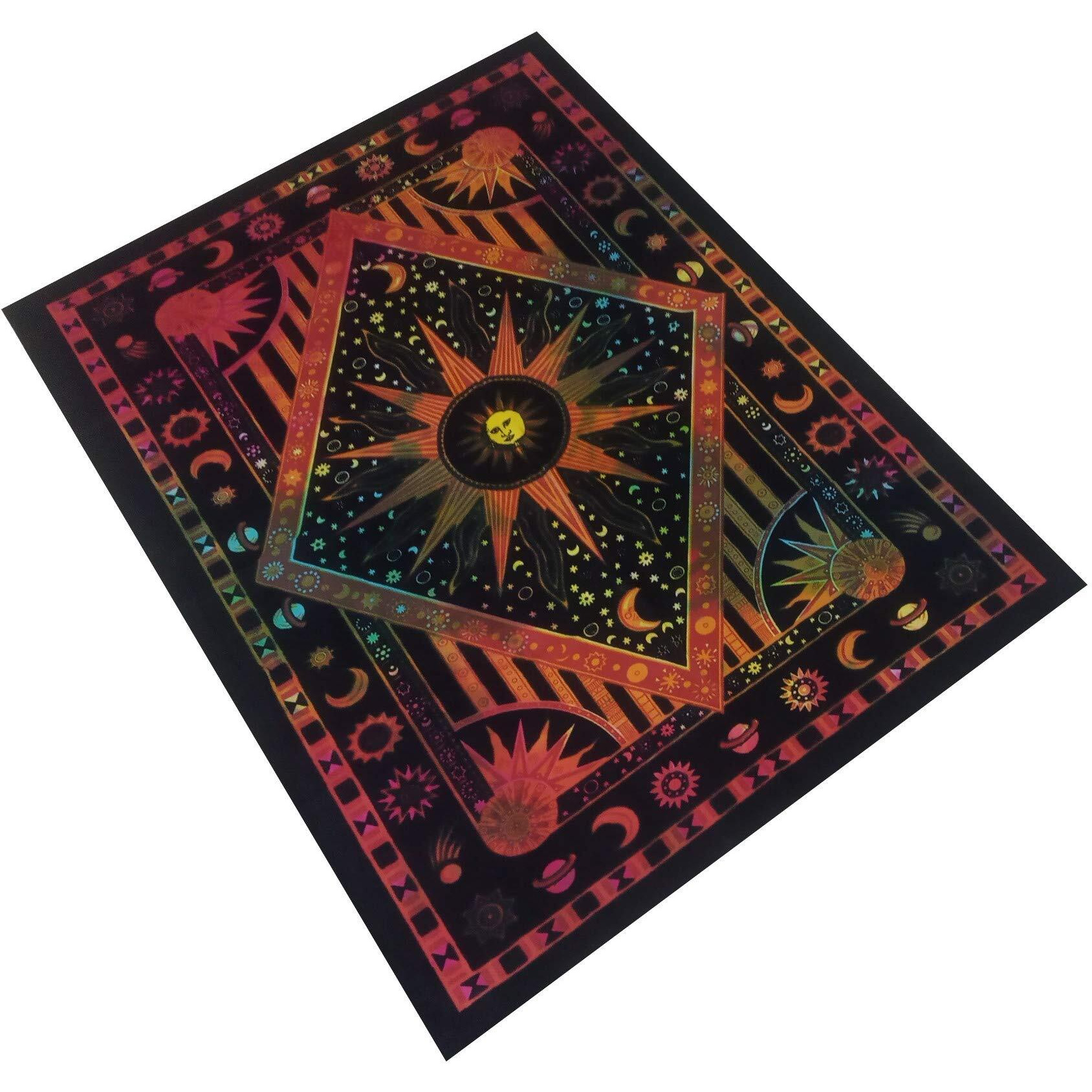 Purpledip Cotton Wall Poster Sun & Solar System Bohemian Wall Hanging Tapestry (20068)