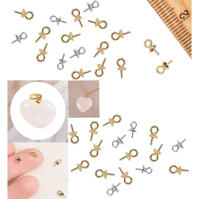 Diy Crafts 10 Pcs, Gold, As Image 10 Pcs, 1.5Mm Small Hole Stainless Steel Cup Pearl Screw Eye Pin Bail Peg Pendants For Half Drilled Beads Jewelry (10 Pcs, Gold)