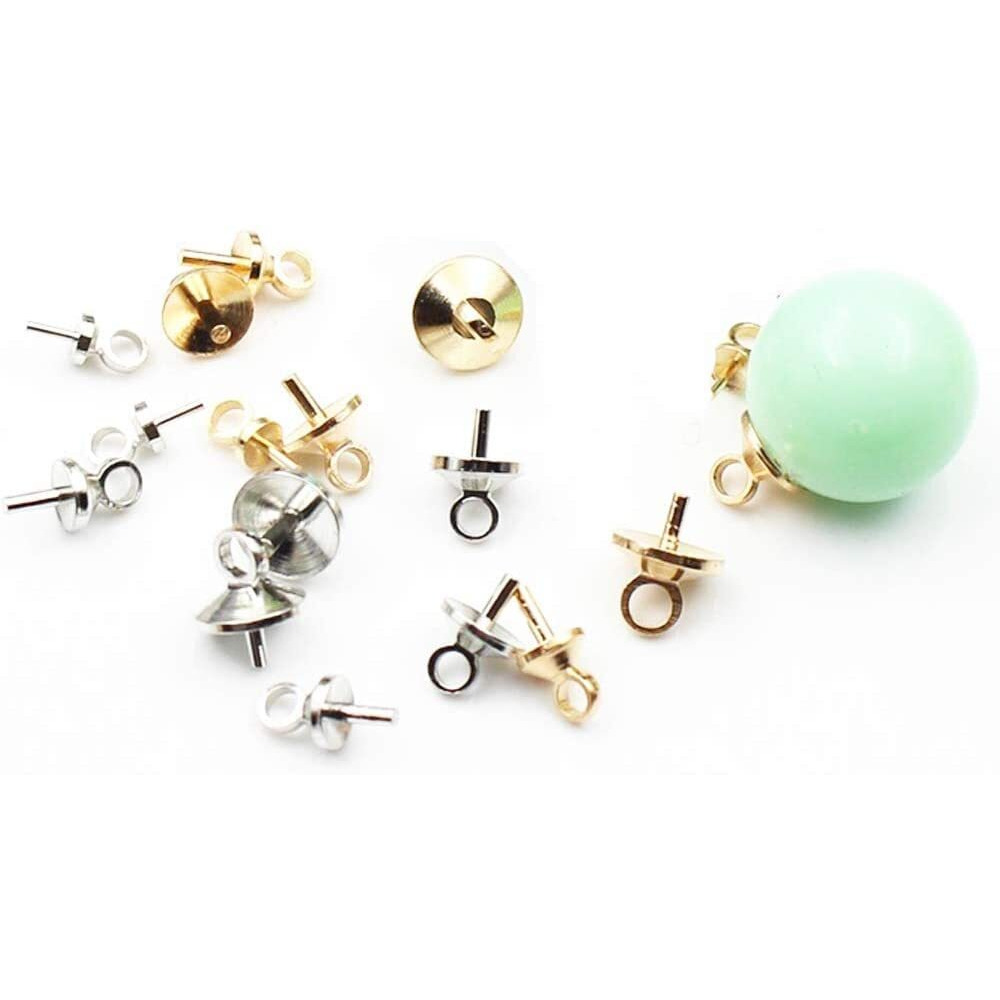 Diy Crafts 10 Pcs, Gold, As Image 10 Pcs, 1.5Mm Small Hole Stainless Steel Cup Pearl Screw Eye Pin Bail Peg Pendants For Half Drilled Beads Jewelry (10 Pcs, Gold)