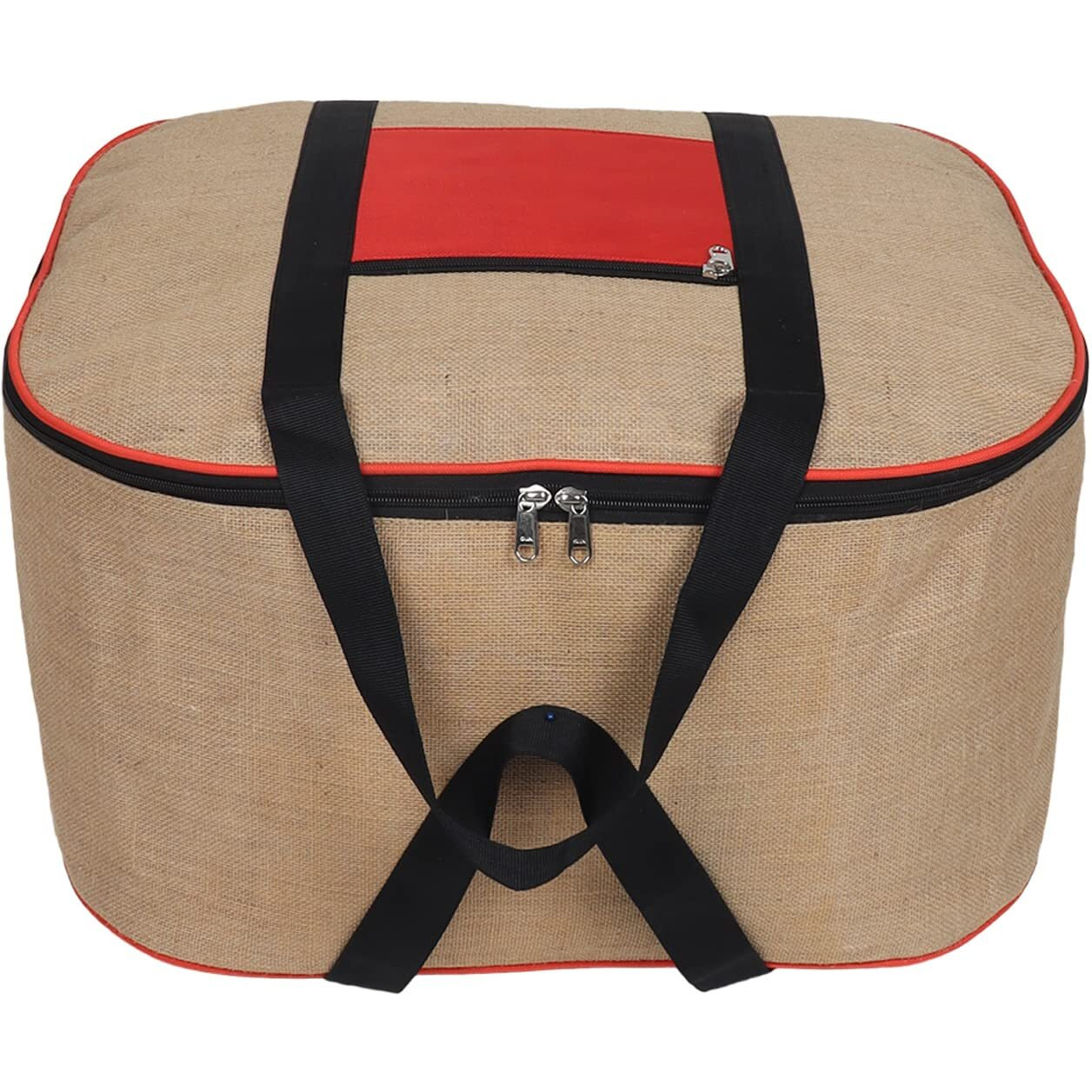 Double R Bags Jute Storage Bag Organizer With Front Zipper Pocket Strong Handle - (Natural Jute) Pack Of 4