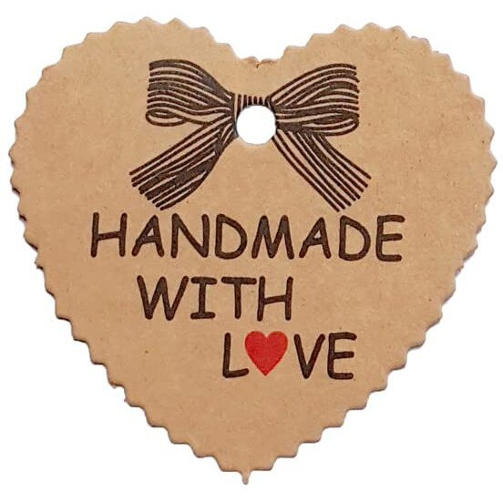 Townbus Handmade With Love Craft Brown Hang Tags With String For Party & Celebration | Return Gift Kraft Tags With Jute Rope | Thread | D1-100 Nos