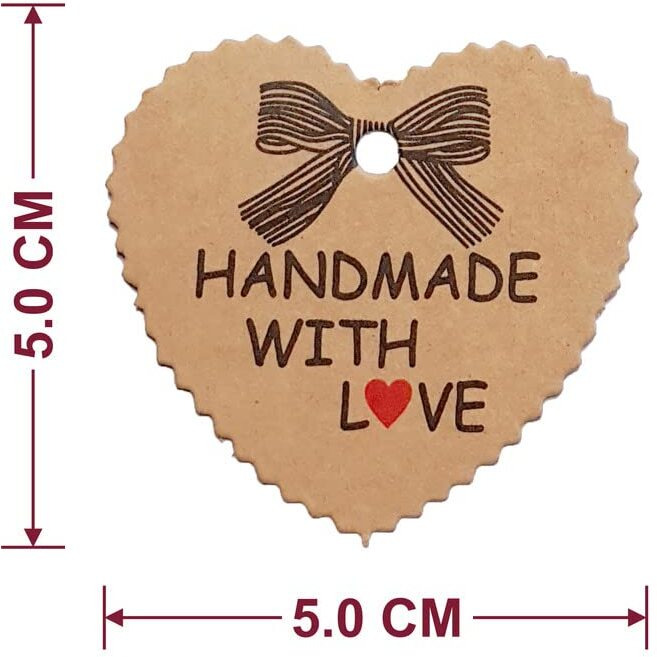 Townbus Handmade With Love Craft Brown Hang Tags With String For Party & Celebration | Return Gift Kraft Tags With Jute Rope | Thread | D1-100 Nos