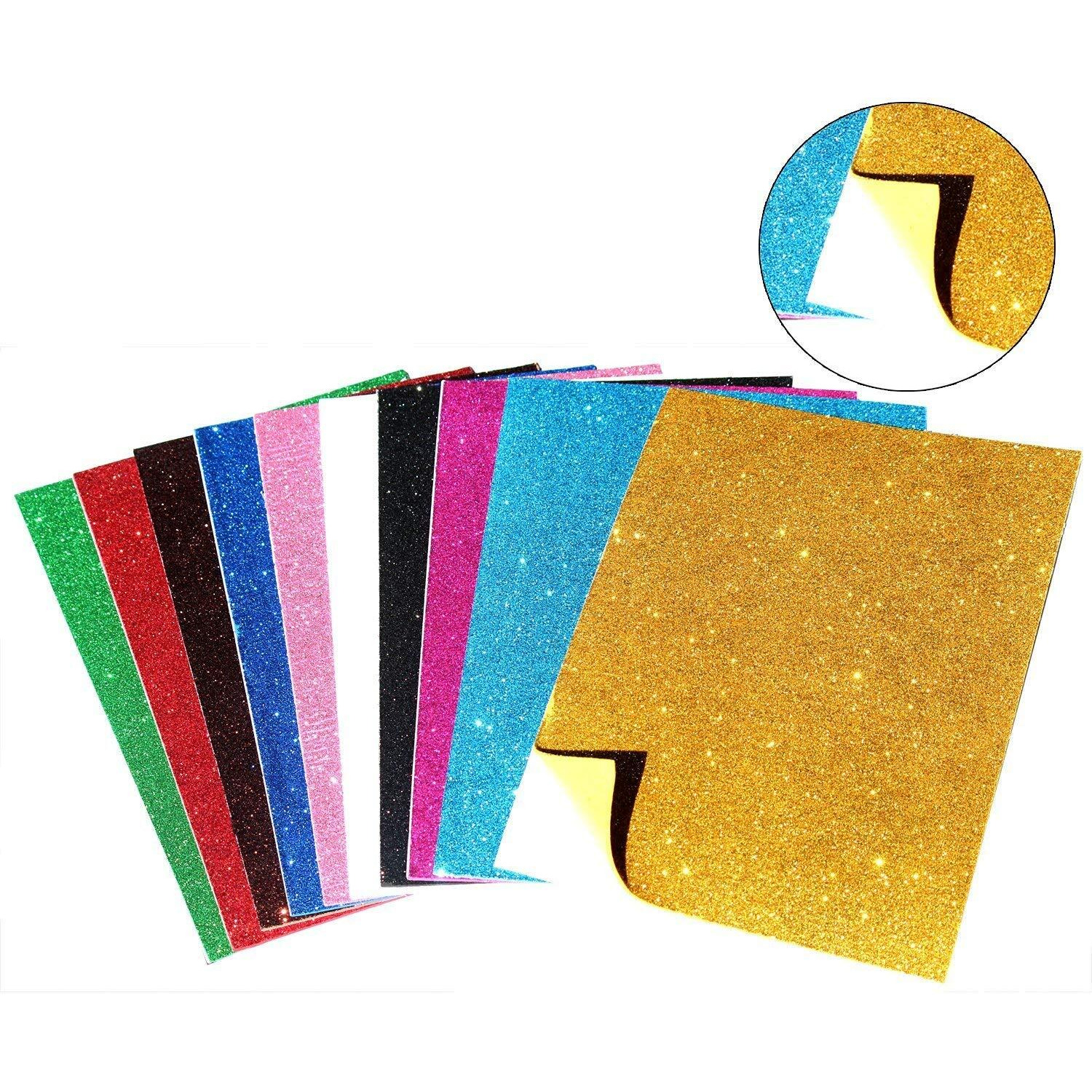 Snow Crafts A4 Glitter Foam Sheet Sparkles Self Adhesive Sticky A4 Pack Of 10 Assorted Colours With 2Mm Thickness For Art And Crafts, Project Works (A4-10 Sheets)