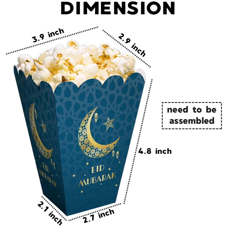 Festiko Set Of 10 Pcs Eid Mubarak Popcorn Boxes (Blue), Popcorn Boxes For Ramadan, Ramadan Decoration Items, Eid Decoration Items, Eid/Ramadan Party Supplies
