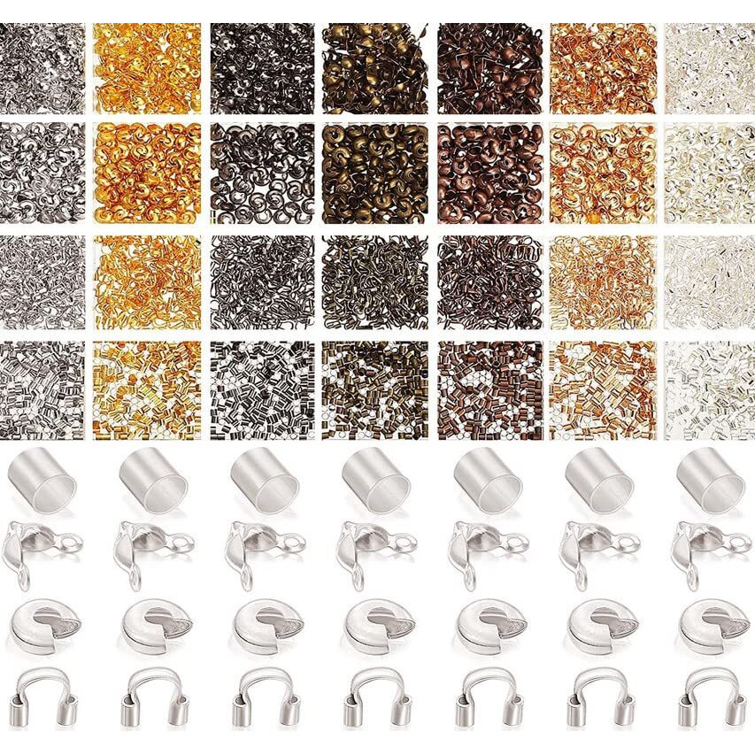 Diy Crafts 50 Pcs Only, Silver, Brass Tube Crimp Beads Crimp Beads Knot Covers Wire Guardians Bead Tips Knot Covers For Diy Jewelry Bracelets Necklaces Making (Unssorte (50 Pcs Only, Silver)