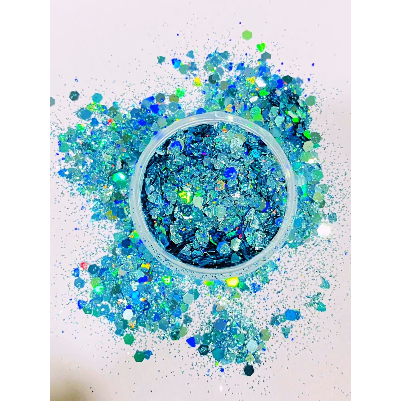 Mahir Chunky Blue-Green Holographic Iridescent Glitter Mix 10 Gm