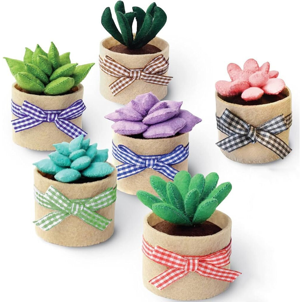 Patpat Diy Hand Sewing Craft Material Kit Set Of 6Pcs Diy Sewing Mini Succulents Desk Decor Material Kit With Tools Diy Hand Sewing Project Diy Activity Material Kit For Adults Diy Handcraft Gift